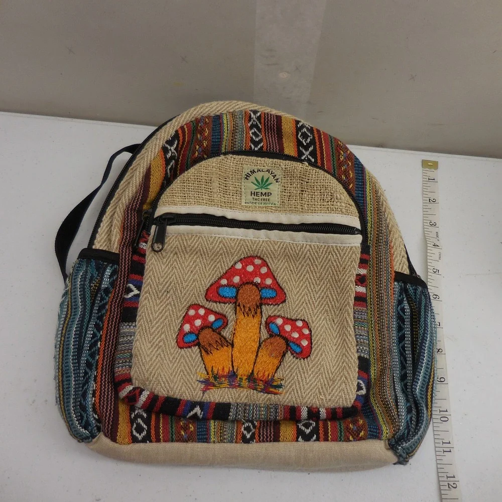 Himalayan Hemp Mushroom Mini Backpack Rising International Boho Woven Bag Nepal